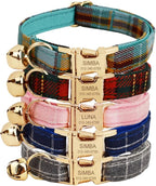 Personalized Cat Collar with Engraved Name and Phone Number - Customizable Kitten Collars for Boys and Girls (Plaid)