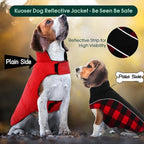 Kuoser Dog Winter Coat, Reversible Waterproof Dog Jacket with Reflective Strip, Warm Dogs Fleece Vest Adjustable Doggy Cold Weather Clothes Plaid Christmas Outfit Pet Apparel for Medium Dogs, Red M