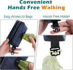 PetBonus Dog Poop Bag Holder, Portable Pet Waste Bag Dispenser, 2 Pouches for Treats and Walking Accessories, Fit All Leashes, Includes 1 Roll of Dog Poop Bags (Navy Blue)