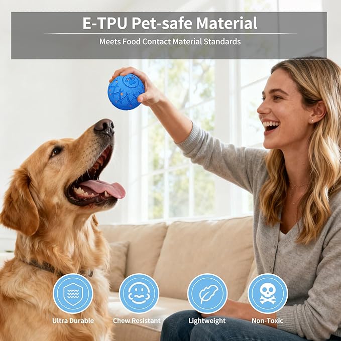Interactive Dog Toys Dog Ball,Durable Motion Activated Automatic Rolling Toys for Medium/Large Dogs,Automatic Moving, Bouncing,and Rotating,E-TPU Material, IP54 Waterproof (Blue)