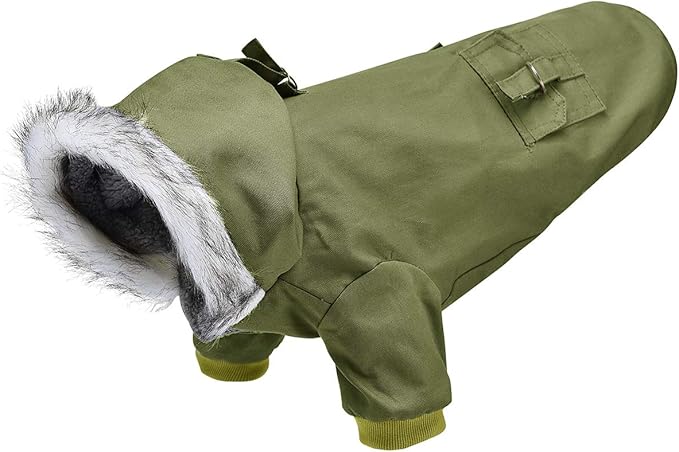 Warm Dog Hooded Trench Coat Windproof Parka Jacket for Cold Weather (M, Green)