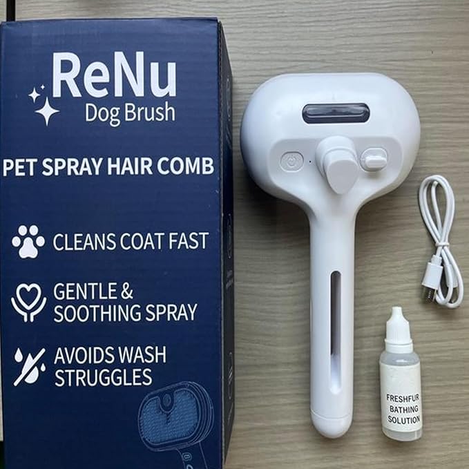 Fresh Fur Shower Brush, 3-in-1 Self-Cleaning Steamy Pet Brush for Dogs & Cats – Grooming Tool for Long & Short Hair, Removes Loose Hair and Reduces Shedding (Green)