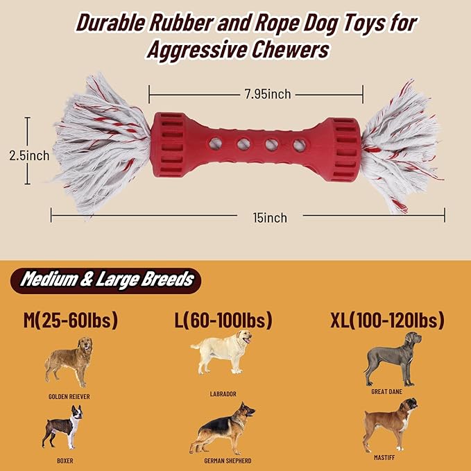 Dog Rope Toys for Aggressive Chewers, Tug of War Toys for Medium/Large Dogs, Outdoor Dog Fetch Toy, Dog Teething Toys, Keep Your Powerful Chewers Busy, Dog Boredom Buster Toys