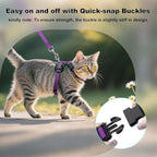 Plutus Pet Adjustable Cat Harness and Leash Set, Quick Release, Escape Proof Nylon Vest with Leather Trim for Kitten, Small Medium Large Cats, Purple