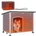 GUTINNEEN Heated Dog House Outdoor 43.3" L Insulated Dog Kennel with Metal Frame Large Dog Crate for Medium to Large Dogs Outside with Heater and Insulated Liner for Winter, Grey