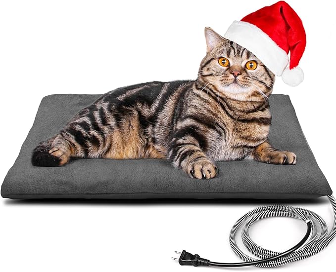 Kiroto Outdoor Pet Heating Pad for Cat Dog, Heated Mat with Waterproof Cover and Automatic Temperature Control, Suitable for Cat Houses, Dog Houses, Small Beds, Porches, 20'' x 16'',Gray