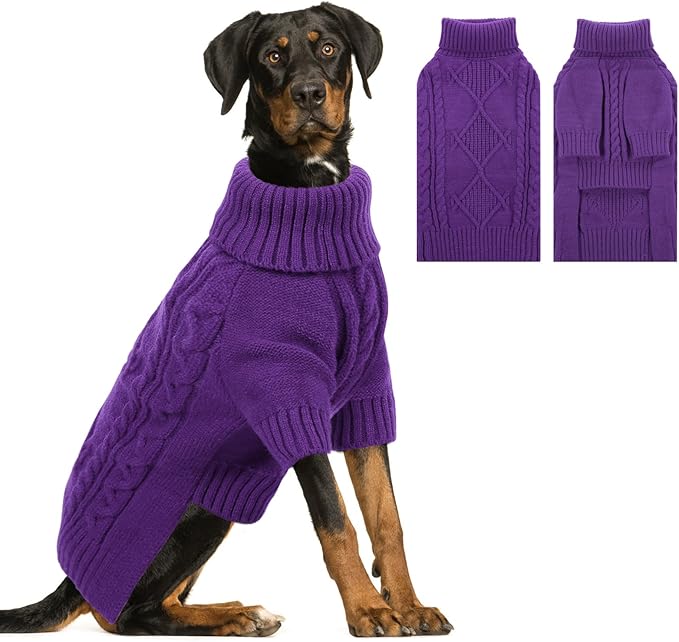 ASENKU Knitted Dog Sweater, Pullover Big Thermal Dog Winter Sweater, Turtleneck Doggy Sweaters for Large Medium Dogs Boy Girl,Warm Pet Sweatshirt for Maltese,Mini Dachshund,M