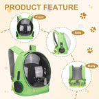 Pet Backpack Carrier, Portable and Ventilated, Oxford Cloth, Dog Cat Travel Bag with Transparent Cover 12.99", (Green, 1 Pcs), Intended for Hiking/Camping/Traveling