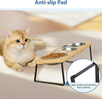Elevated Cat Bowls, 15° Tilted Raised Cat Food and Water Bowl, Anti-Vomit & Whisker-Friendly Design, 3 Stainless Steel Bowls for Cats and Small Dogs