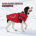 FUAMEY Dog Winter Coat Waterproof, Warm Fleece Lined Jacket for Dogs, Extra Large Goggie Vest with Harness Built in, Pet Cold Weather Coats Doggy Outfits Back Zipper, Border Collie (Red, 2XL)