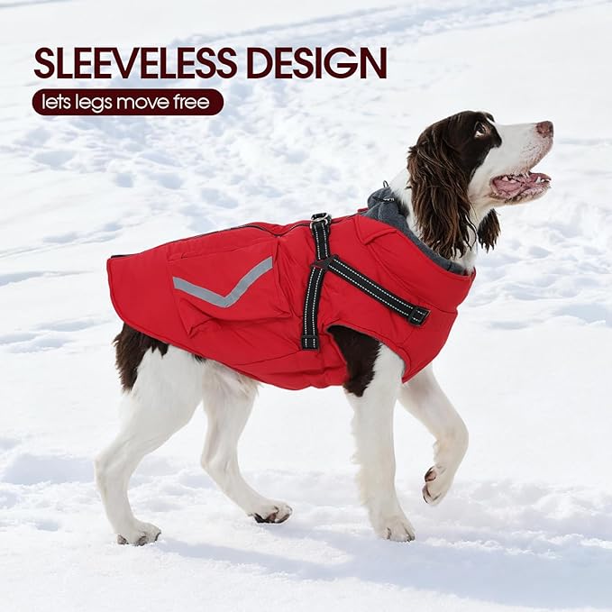 FUAMEY Dog Waterproof Winter Coat, Warm Dogs Jacket Reflective, Pet Fleece Lined Vest with Pockets, Cold Weather Clothes for Doggy, Dog Coats with Built in Harnesses, Schnauzer (Red, M)