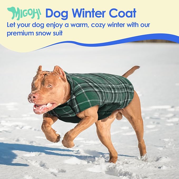 MIGOHI Reversible Dog Coat, Windproof Waterproof Warm Jacket for Cold Weather, British Style Plaid, Small Medium Large Dogs, Green, S