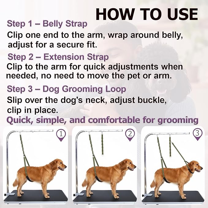 Dog Grooming Belly Straps Hot Pink Pet Grooming Supplies 3 Sets Professional Dogs Belly Band Pets Dogs Groomer Extension Strap Table Arm Loop Extender for Small Medium Large Pets (Hot Pink)