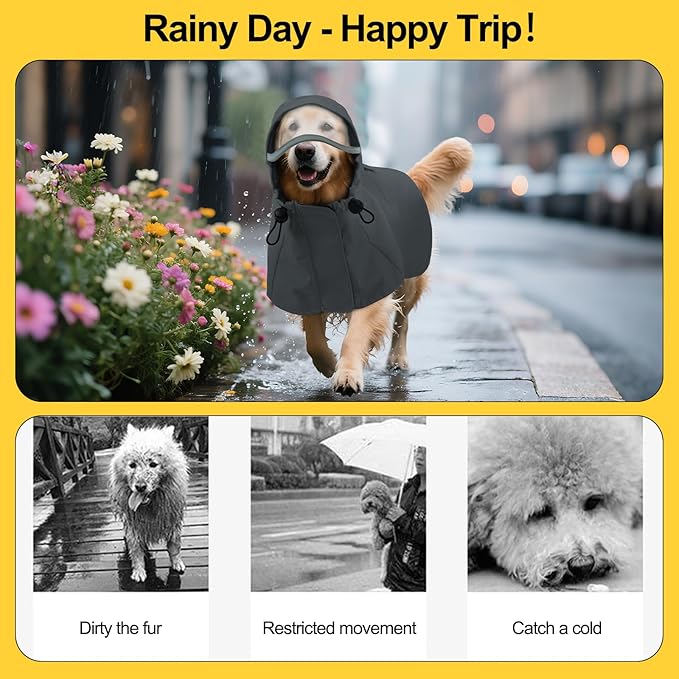 DENTRUN Dog Rain Jacket for Poodle, Bichon – Breathable Mesh Lined, No-Sleeves Easy Wear – Perfect for Rainy Day Walks, Park Visits, Travel, M