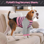 FUAMEY Dog Recovery Sleeve with Elbow Protector,Dogs Shirt Stop Licking Joints,Pet Long Sleeve Suit Protecting Dog's Front Leg Arm Wounds Cover Skin Conditions Pink Stripes 3XL