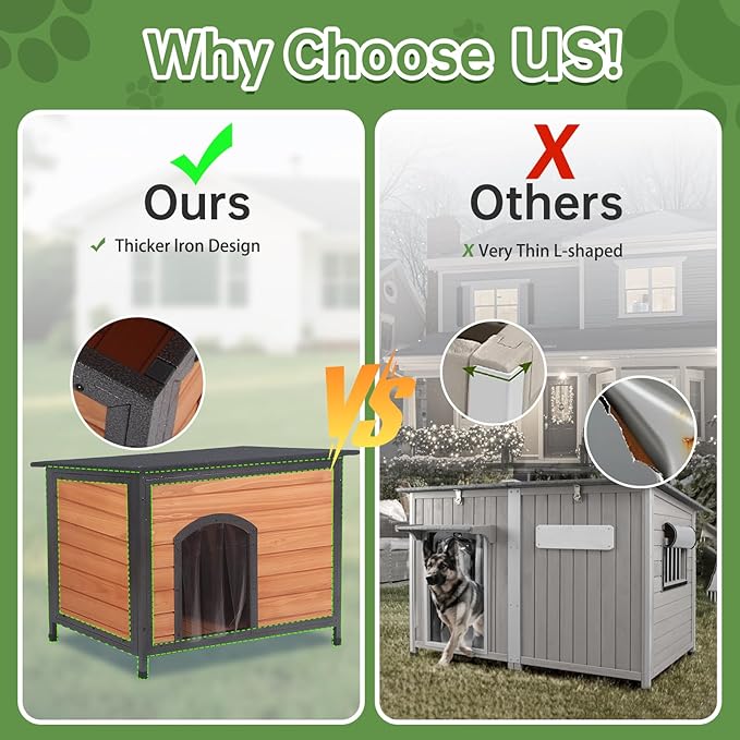 Outdoor Dog House with Door Weatherproof Dog Kennel Chew-Proof Metal Frame Openable Roof for Easy Cleaning