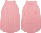 Mihachi Turtleneck Dog Sweater - Winter Coat Apparel Classic Cable Knit Clothes with Leash Hole for Cold Weather, Ideal Gift for Pet in New Year Flesh Pink Large