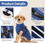 Dog Winter Coat with Harness Built in Warm Puffer Dog Jackets for Small Medium Large Dogs Windproof Waterproof Outfit with Plush Lining and Reflective Stripes (Blue, M)