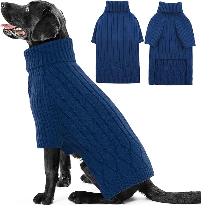 Large Breed Dog Sweaters, Warm Winter Fall Dog Sweaters for Dog Girls Boys, Turtleneck Dog Knitwear, Doggie Christmas Sweater, Pet Sweatshirt Clothes Outfit Knit St. Bernard (Blue XXXXXL)