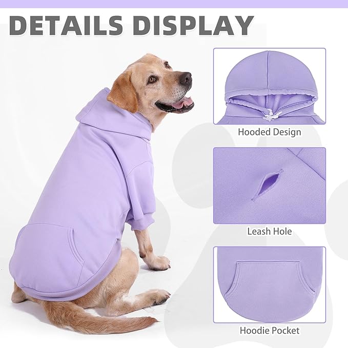 KOOLTAIL Basic Dog Hoodie - Soft & Warm Dog Hoodie Sweater with Leash Hole and Pocket, Pet Winter Coat, Cold Weather Clothes Sweatshirt for Small Medium Large Dogs Puppy Cat Boys Girls Lavender XL/XXL