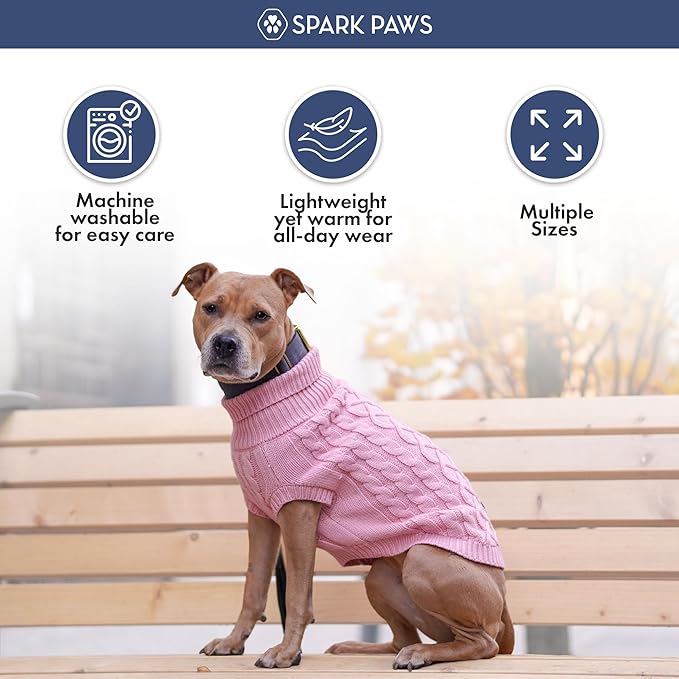 Spark Paws Knit Dog Sweater – Ultra Soft Warm Winter Dog Sweater for Small, Medium & Large Dogs – Stretch Fit Pet Sweater for French Bulldog, Pitbull, Girl & Boy Dogs Jacket, (Pink Cableknit, 2XL)