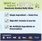 Pawstruck Natural 12" Braided Bully Sticks for Dogs – Tough, Long-Lasting, Rawhide-Free, Low-Odor, Single Ingredient Chew Treat for Aggressive Chewers – 5 Count – Packaging May Vary