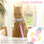 Cat Vest Harness and Leash Set for Walking Escape Proof, Adjustable Kitten Harness and Leash Set Breathable Mesh with Bow Harness for Kitty Puppy Bunny(Pink Small)