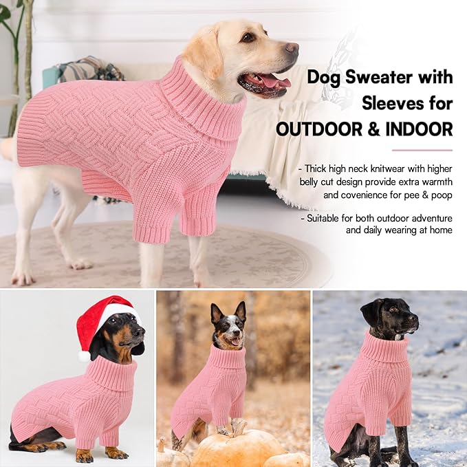 KOESON XL Dog Sweater for Large Size Dogs, Turtleneck Extra Large Sweater for Dogs Girl Boy, Warm Large Dog Sweaters for Christmas, Soft Doggie Winter Knitwear with Sleeves, Pink, XLarge