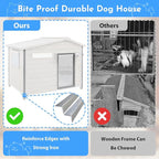 Outdoor Dog House Weatherproof Large Wooden Dog Kennel Indoor for Small Dogs with Chew-Proof Frame, Oxford Fabric Window, Removable Floor Pet Shelter (Grey, 40.1" D x 26.4" W x 28" H)
