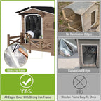 GUTINNEEN Outdoor Wooden Dog House with Metal Frame, Porch and Ventilation Window, Weatherproof Shelter for Small to Medium Dogs, 44.6" L x 41.1" W x 32.9" H (Dark Brown)
