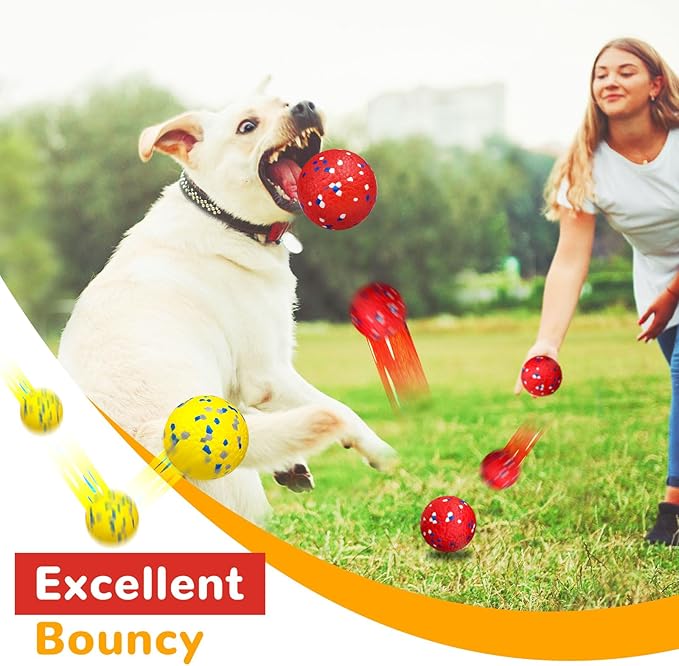 Petcare 2 Pack Dog Balls Toys for Aggressive Chewers Indestructible Tennis Balls for Medium Large Dogs Water Toy Chew Ball Tough Durable Big Dog Toys Bouncing Ball for Dogs to Fetch, Yellow+Red