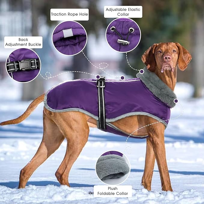 Warm Dog Coat Reflective Jacket,Size S Waterproof Winter Coat Turtleneck Dog Clothes for Cold Weather,Thick Fleece Snowsuit Christmas Vest for Small Dogs,Thermal Cold Weather Coats,Purple,S