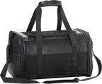 Fashion Leather Dog Carrier, Airline Approved Cat Carrier Soft Sided Pet Bag Carrier Purse for Puppy Kitten Small Animals Black