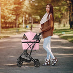 Pet Stroller for Small/Medium Dogs Cats Up to 33lbs, 3 in 1 Foldable Dog Stroller, Car Seat, Detachable Carrier with Anti-Scratch Mesh, Seat Belts, Comfort Cushions - Pink