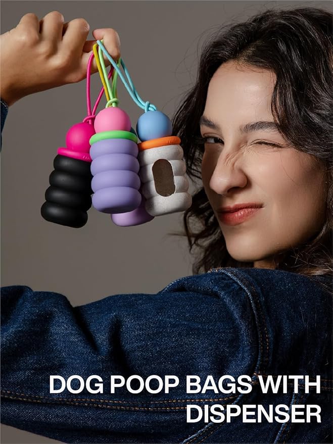 Dog Waste Bag Dispenser Pet Poop Bags Holder for Leash Lightweight Doggie Waste Bags Dispensers with Leash Attachment Includes 15 Bags (Purple)