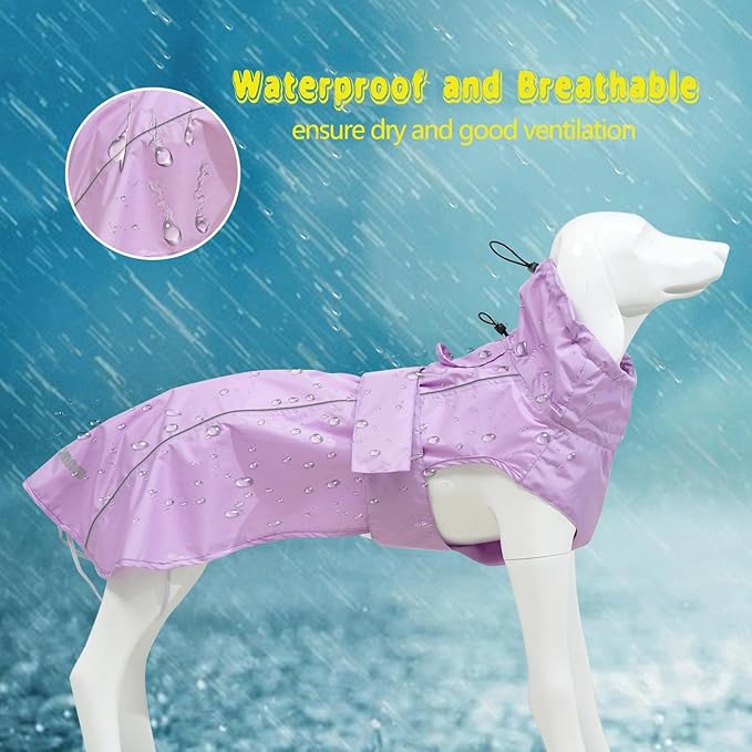 Adjustable Waterproof Dog Raincoat for Dogs,Lightweight Pet Rain Jacket Puppy Clothes with Reflective Strip for Small Medium Large Dogs (Light Purple, Small)