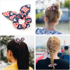 E-Clover 4th of July Dog Bandanas & Matching Scrunchie Set American Flag Dog Scarf Washable Patriotic Pet Bandana Kerchief Bibs for Medium Large Dogs Owner Gifts
