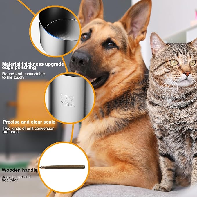 1 Cup Stainless Steel Dog Cat Food Measuring Scoop for Dry and Wet Food, Accurate Measurement for Rice, Flour, Grain (Copper)