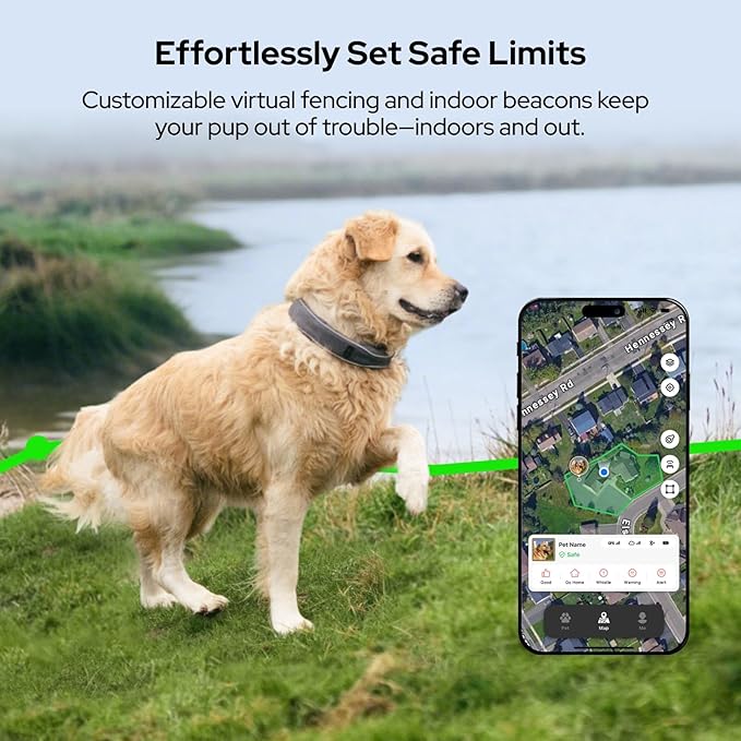 SATELLAI Dog Wireless Fences, Blue The Most Advanced GPS Dog Collar with AI Analysis, Precise Positioning, 5-Day Battery, and IP68 Waterproof, Flexible Virtual Fencing for Medium & Large Dogs