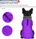 Dog Winter Coat, Waterproof Dog Jacket with Leash Hole, Reflective Adjustable Pet Snow Vest, Warm Fleece Sweater for Small Medium Large Dogs - Purple, M
