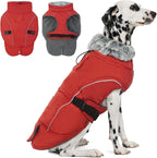 DENTRUN Large Dog Coat - Thick Fleece Lined Reflective Winter Jacket, Snap Closure & Leash Hole, Warm Thick Fleece Lined, Plush Turtleneck Vest for German Shepherd, Red, XXL