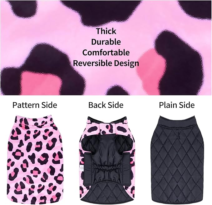 CuteBone Winter Dog Jacket Reversible Dog Vest Soft Waterproof Windproof Jacket, Thick Adjustable, Small Medium Large Dog Coats with Leash Hole