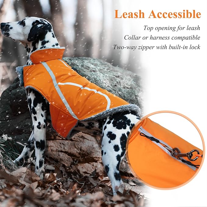 VIVAGLORY Frostfit Dog Coat, Dog Jacket for Winter & Cold Weather, Warm Fluffy Fleece Lined Water Resistant Reflective for Puppy, Coat with Velcro Fastening & Leash Hole, XS, Orange