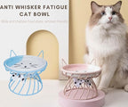 2PCS Ceramic Shallow Cat Food Dishes with Non-Slip Mat, Elevated Cat Food Bowl with Raised Metal Stand, Small Dog Bowl, Whisker Fatigue Pet Food Plate, Dishwasher Safe