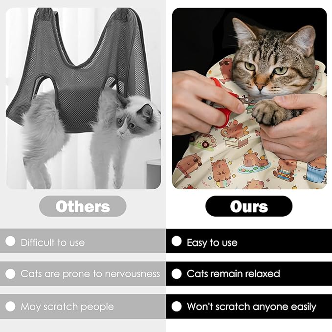27.6" Cat Grooming Wrap, Self Adhesive Cat Wrap for Cutting Nails, Anti-Escape Calming Cat Swaddle Wrap for Medicine Ear Cleaning, Anti-Scratch Cats Burrito Restraint Blanket, Pet Tool (6-10 lbs)