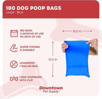 Downtown Pet Supply Poop Bags for Dogs with Dispenser, 180 Count - Leak-Proof Dog Waste Bags and Bone-Shaped Dog Poop Bags Holder for Leash - Blue, 12.5" x 8.5"