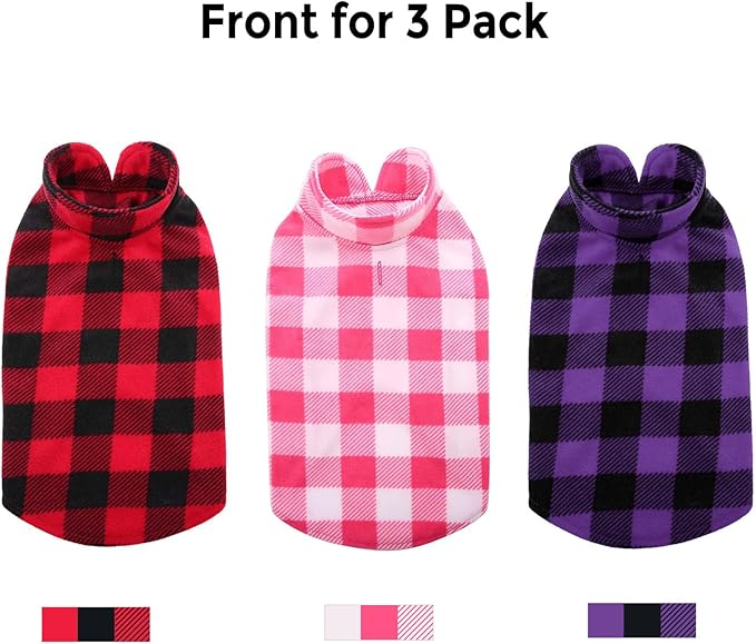 ASERU Dog Sweater 3 Pack - Plaid Dog Fleece Vest - Soft Pet Pajamas, Warm Winter Coats for Small & Medium Dogs