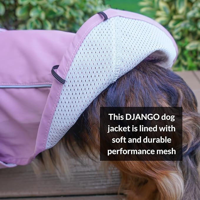 DJANGO Dog Jacket & Raincoat – Lightweight Water-Resistant Coat for Small, Medium, Long Dogs, Dachshunds – Reflective, Adjustable Fit, Harness-Compatible, Easy-Access Harness Hole - Lilac Purple Large