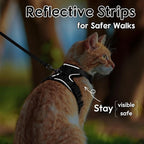Dooradar Cat Harness and Leash Set, Escape Proof Safe Adjustable Kitten Vest Harnesses for Walking, Easy Control Soft Breathable Mesh Jacket with Reflective Strips for Cats, Black, S