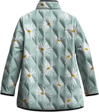 LIZALIG Women's Cropped Puffer Jacket Lightweight Floral Print Long Sleeve Padded Quilted Puffy Cardigan Coat